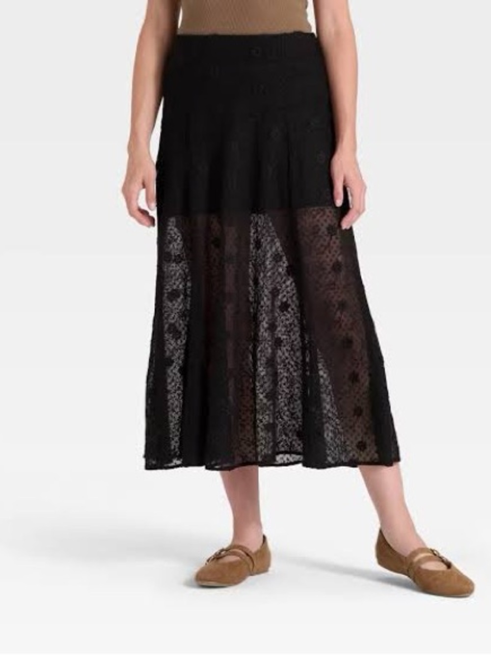 Universal Thread Black Lace Maxi Skirt with Sheer Panels